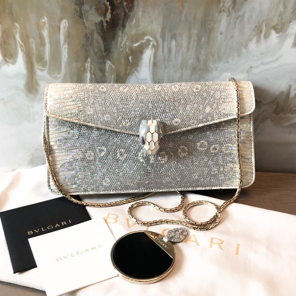 Bvlgari Lizard Metallic Serpenti Flap Chain Clutch - Picture 2 of 8